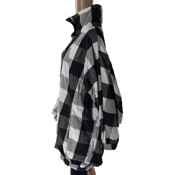 Alembika Black Checkered Gray Button Up Crinkle White Lightweight Jacket - Picture 8 of 11